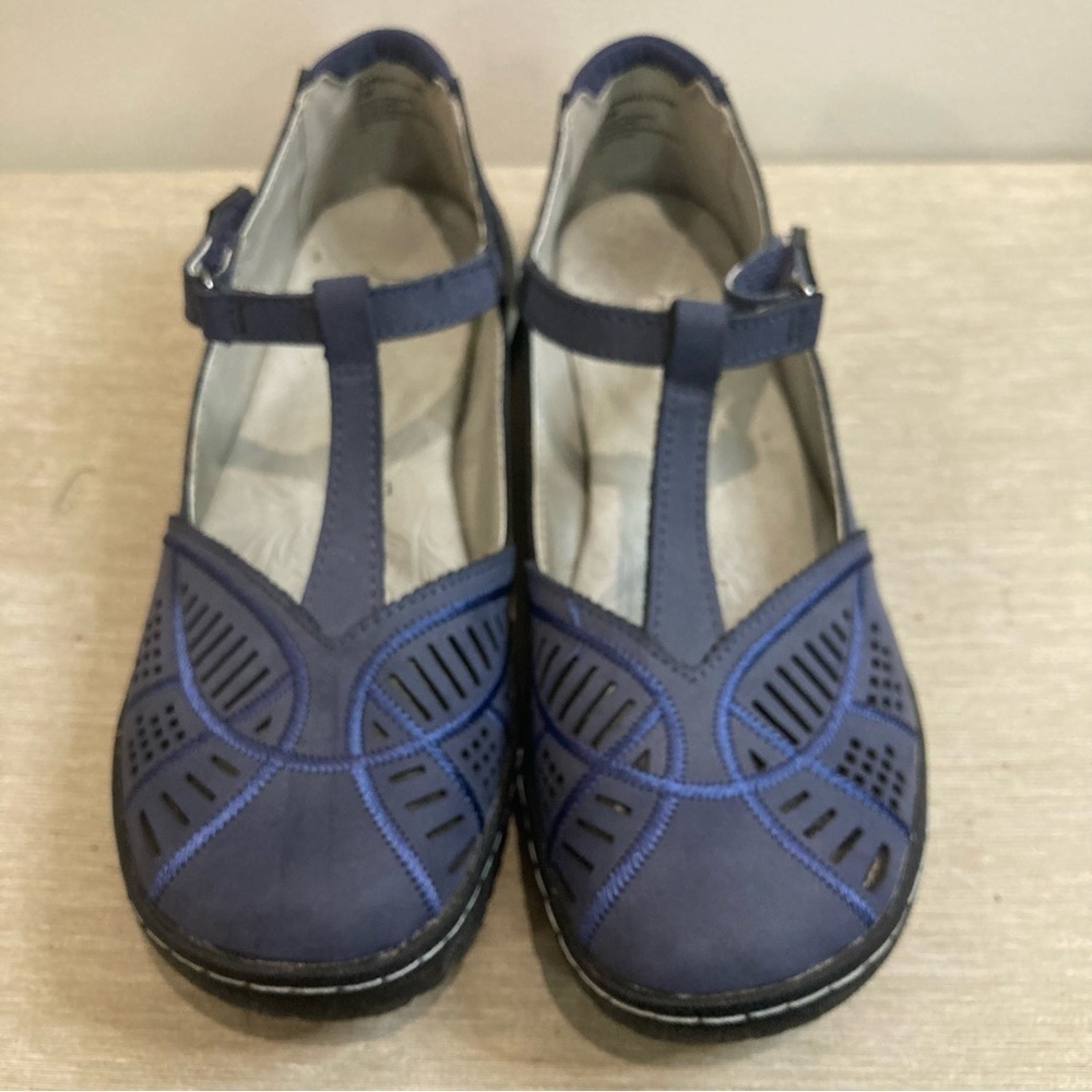 JAMBU  Sz 7 Bridget Leather Pop Stitching Comfort Secure Closure T-post Sandals - Picture 2 of 14